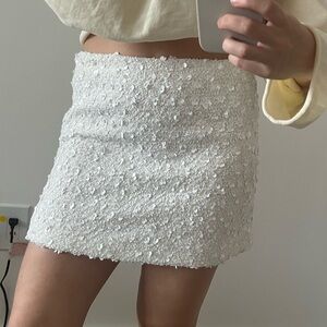 Zara White Embellished Mini Pencil Skirt
